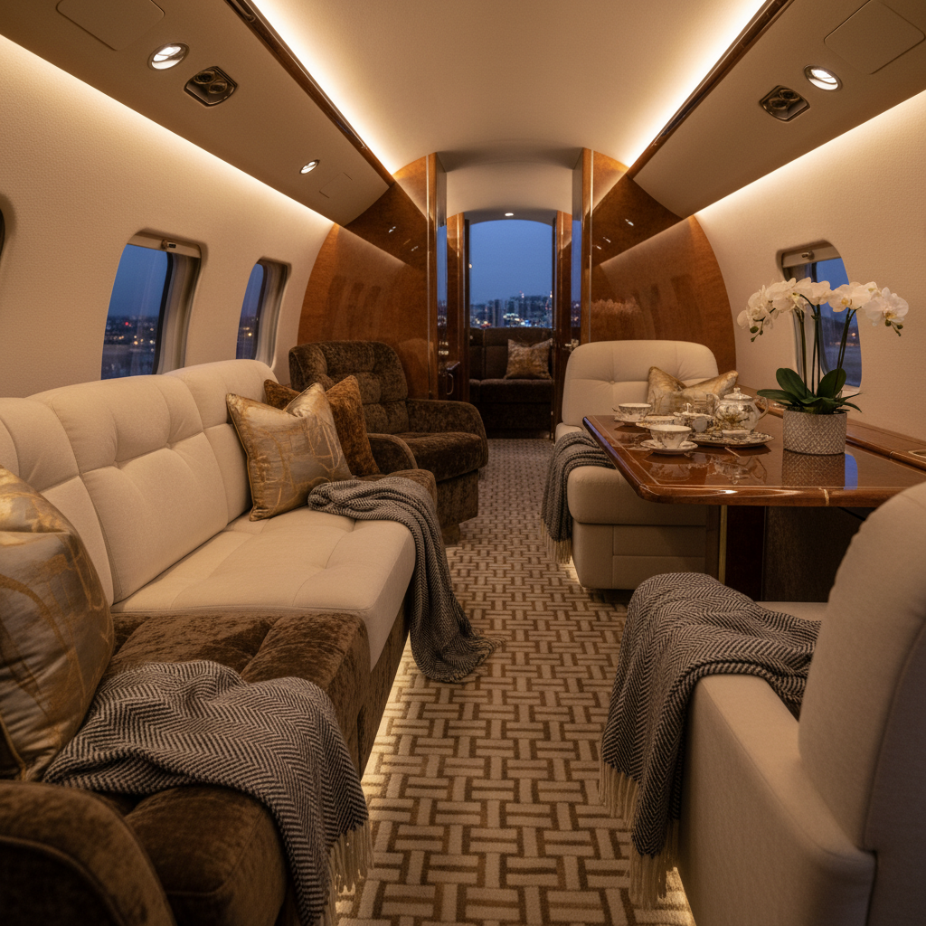 Private jet cabin interior